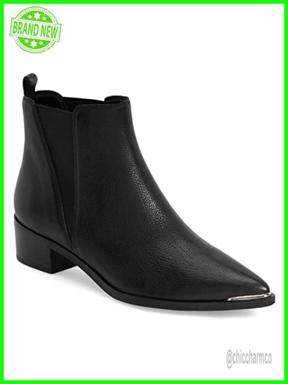 Womens Chelsea Boots Faux Leather Pointed Toe Chunky Stacked Low Heel Slip On